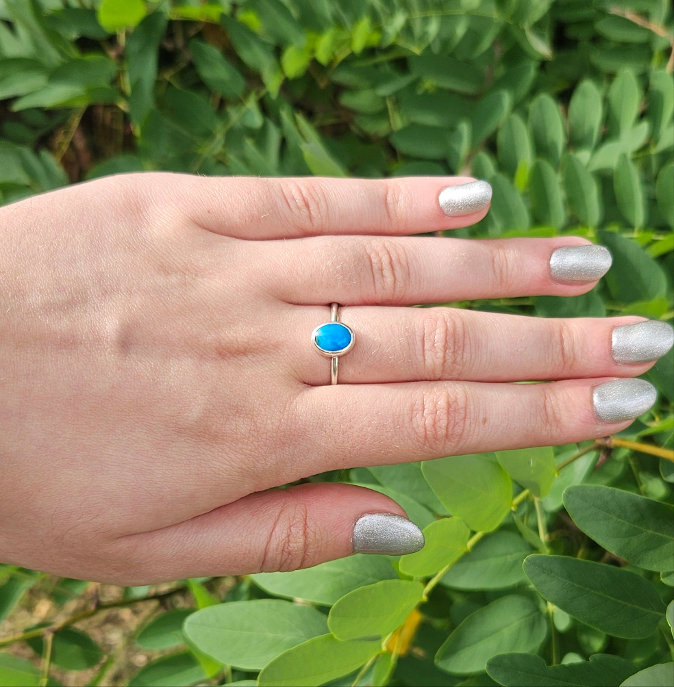 Blue opalina sterling silver ring.