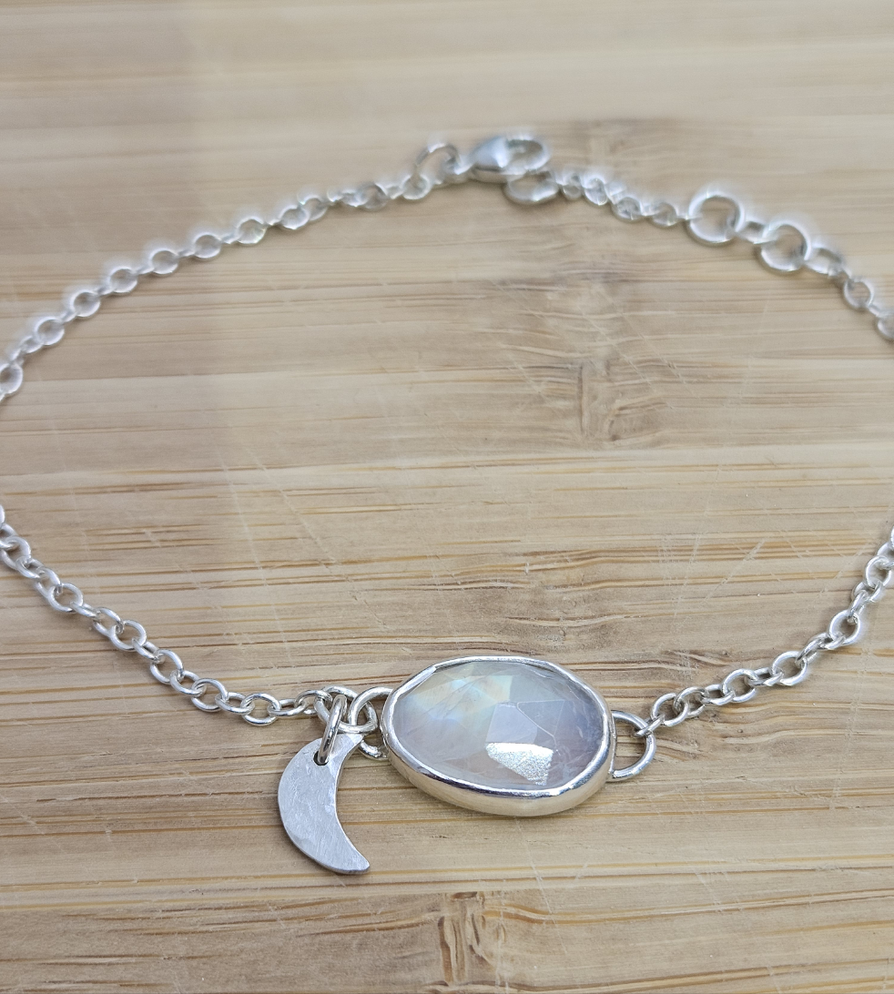 Silver moon and moonstone bracelet