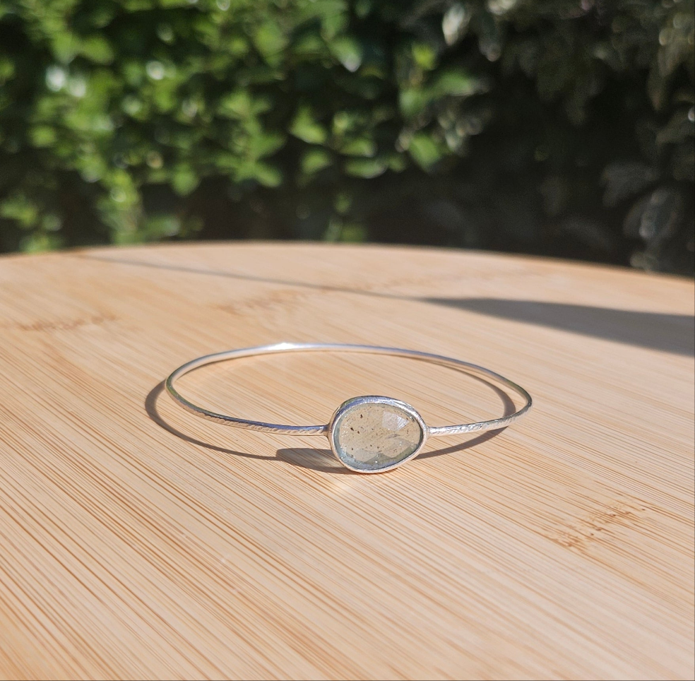Sterling silver bangle with aquamarine