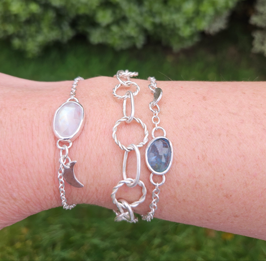 Silver moon and moonstone bracelet