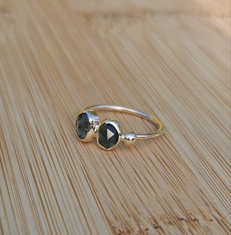 Handmade 9ct gold twin sapphire ring