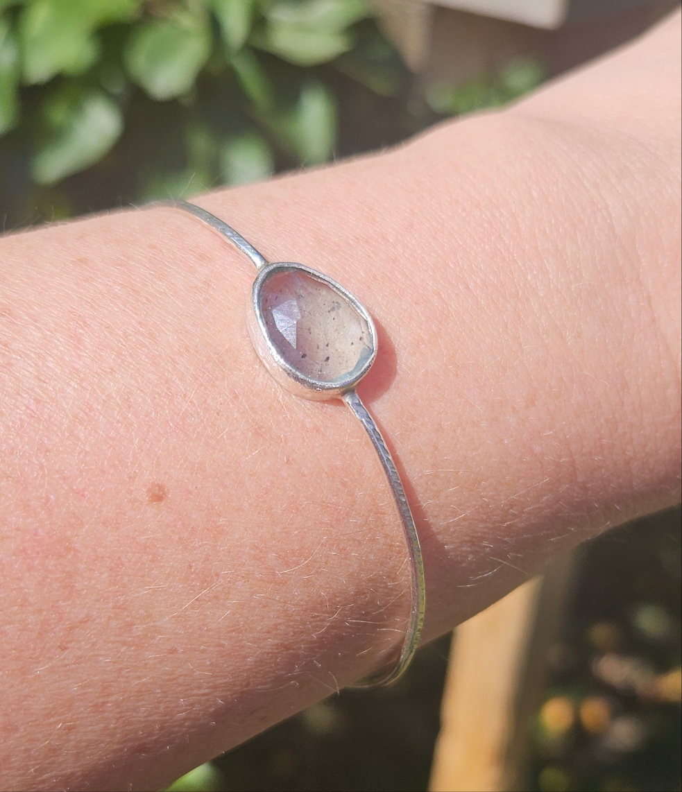 Sterling silver bangle with aquamarine