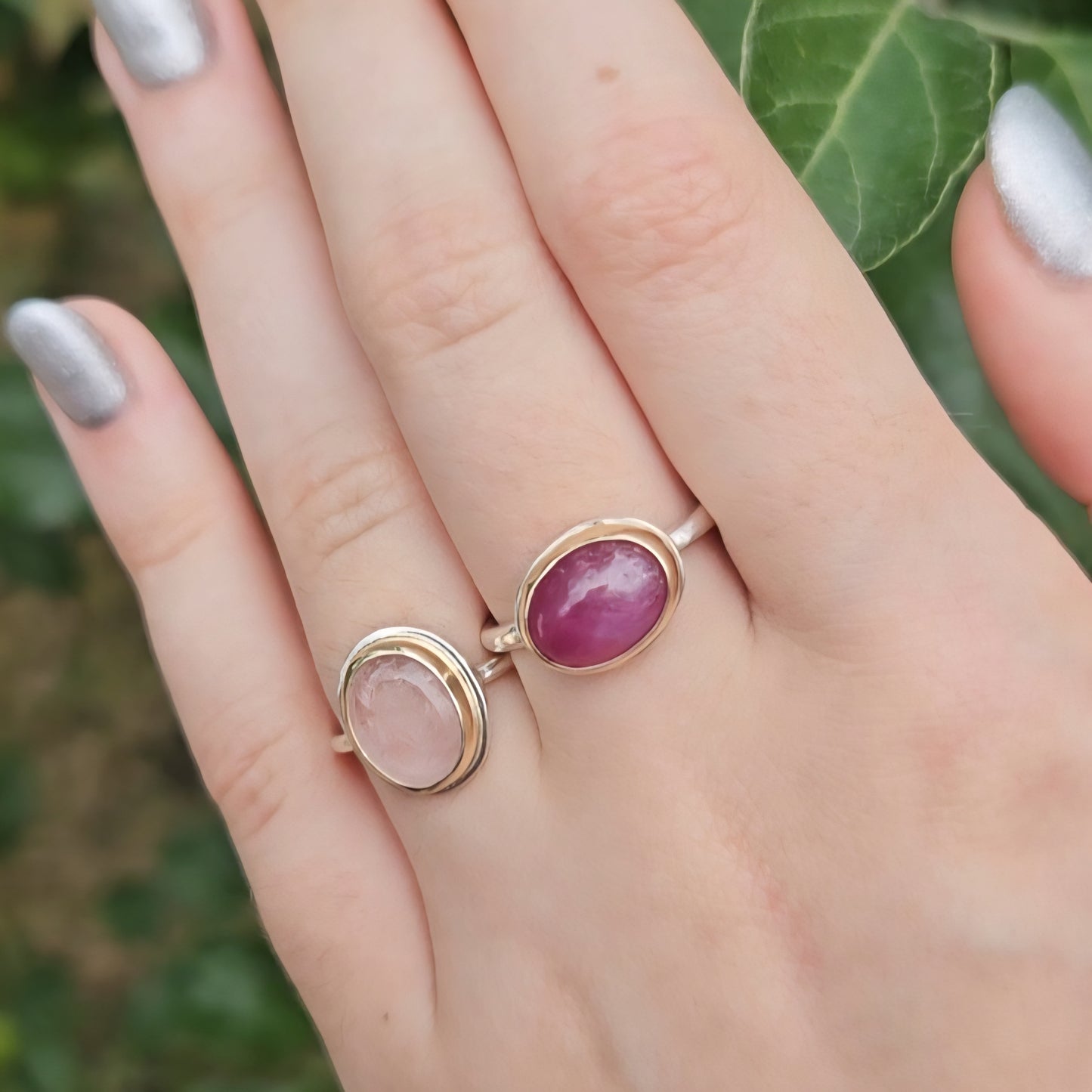 Chanthaburi pink sapphire silver and gold ring.