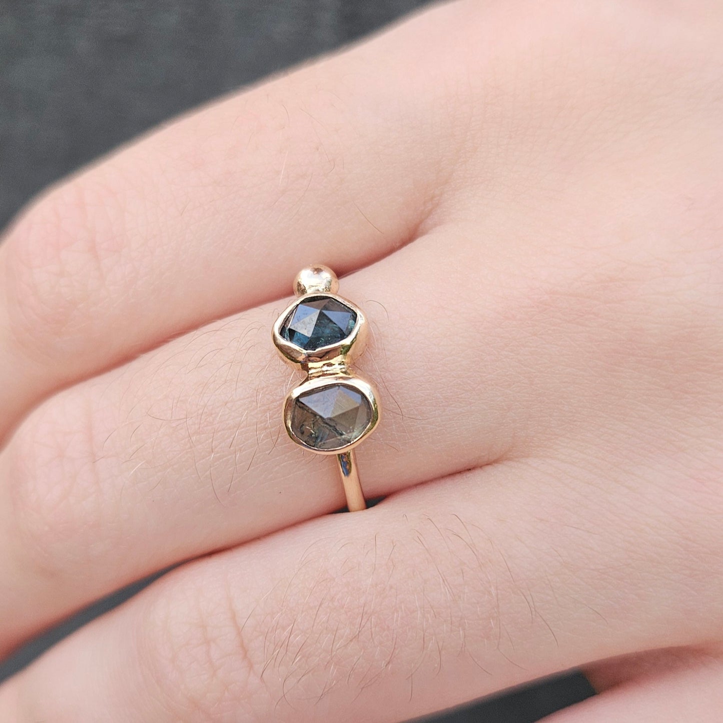 Handmade 9ct gold twin sapphire ring