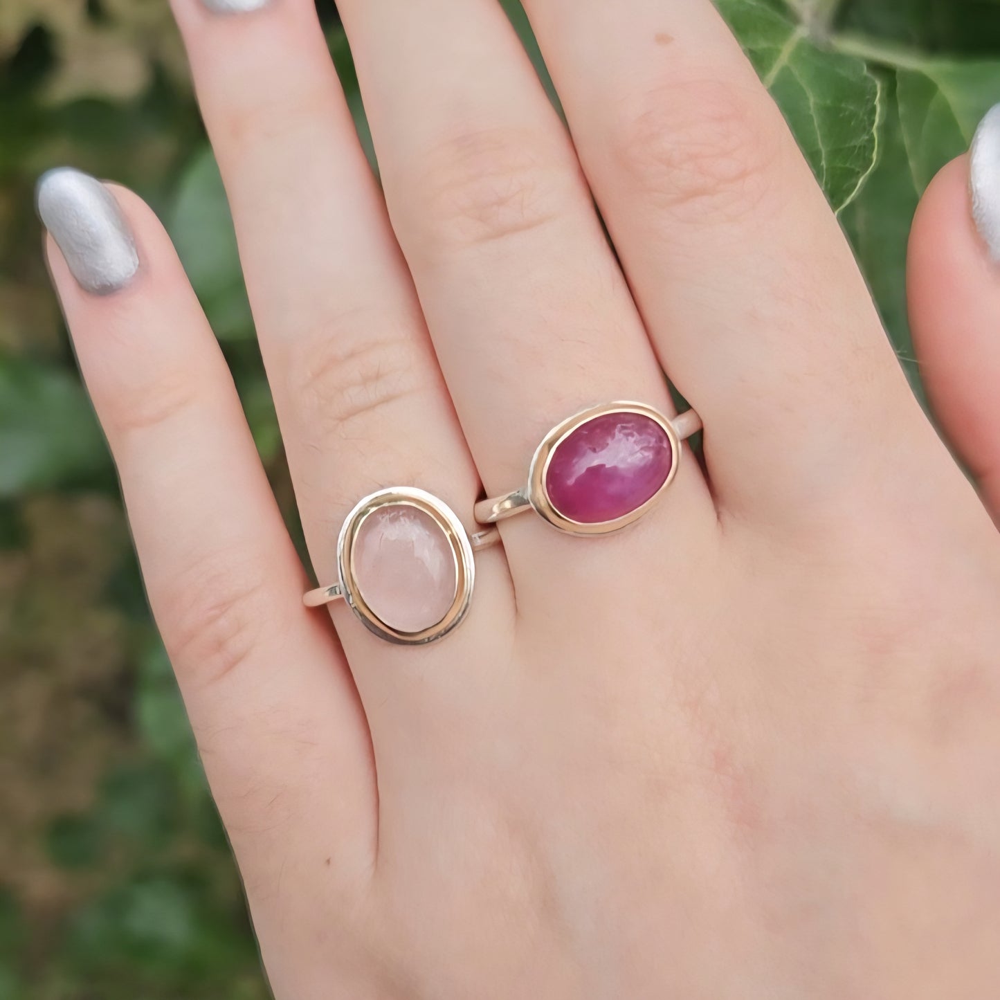 Chanthaburi pink sapphire silver and gold ring.