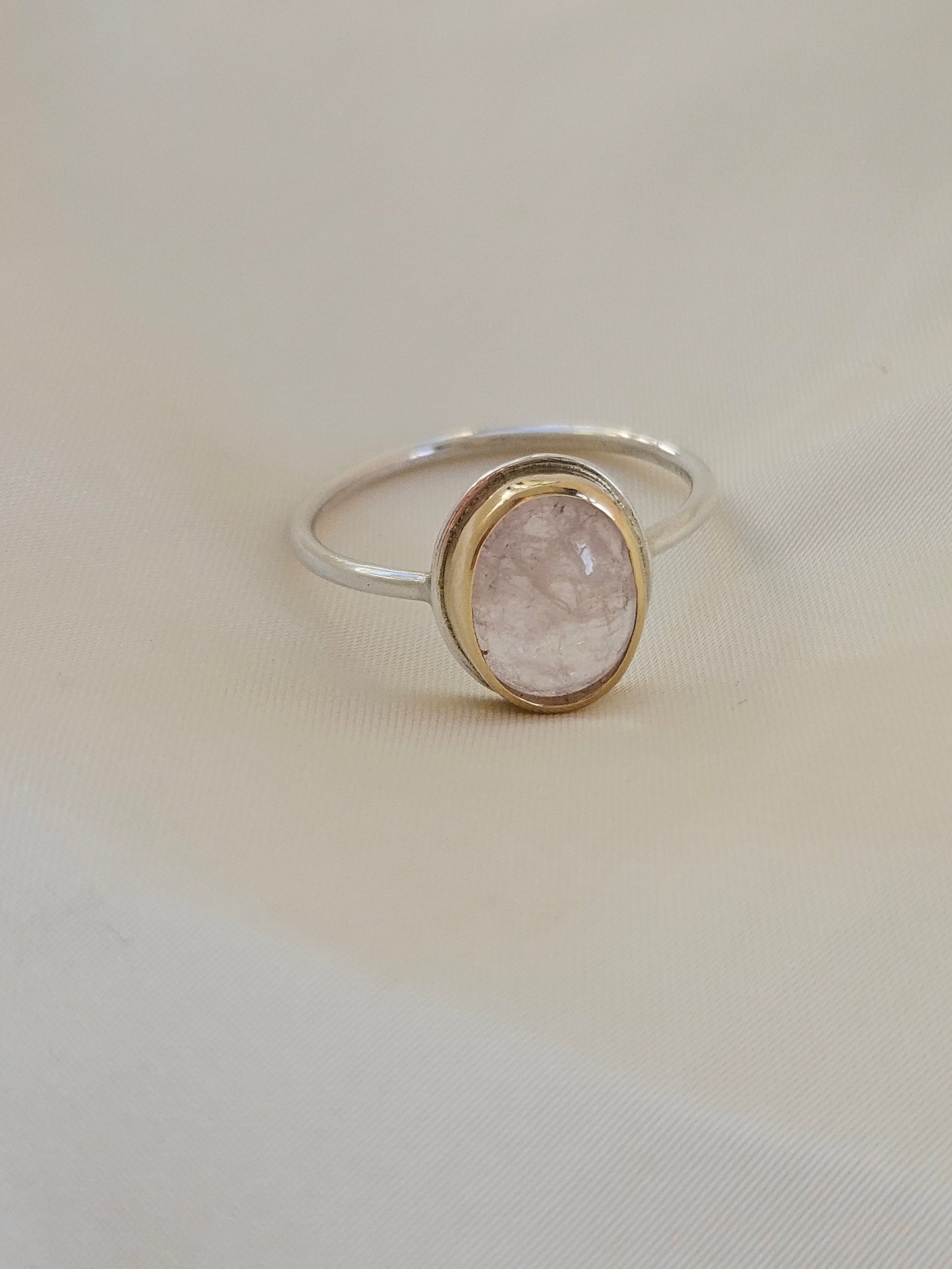 Rose Quartz silver and 9ct gold ring
