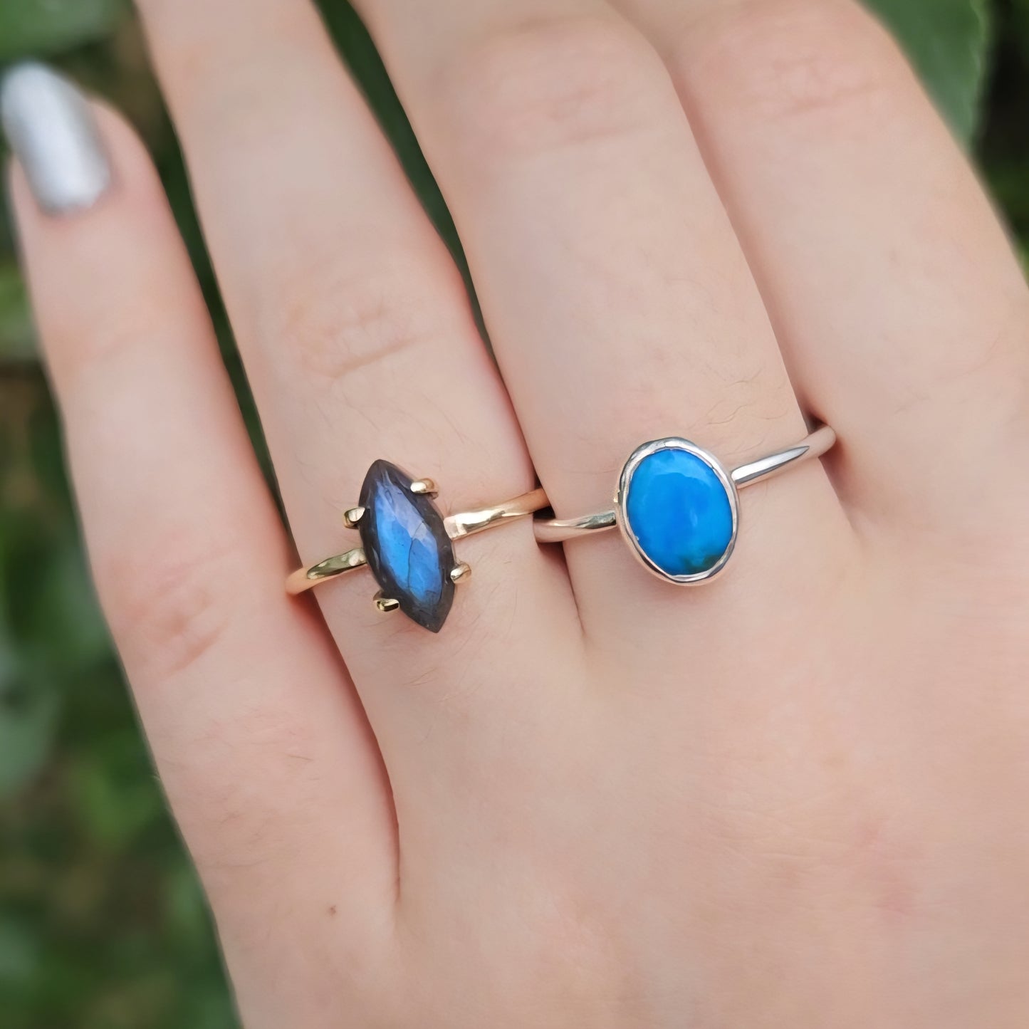 Blue opalina sterling silver ring.