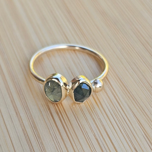 Handmade 9ct gold twin sapphire ring