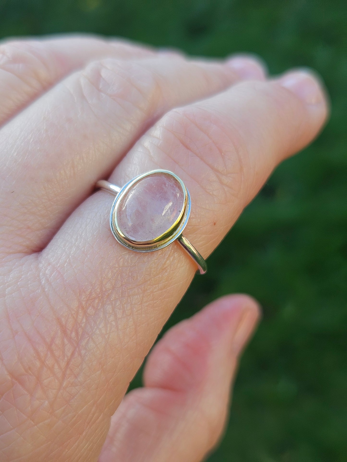 Rose Quartz silver and 9ct gold ring