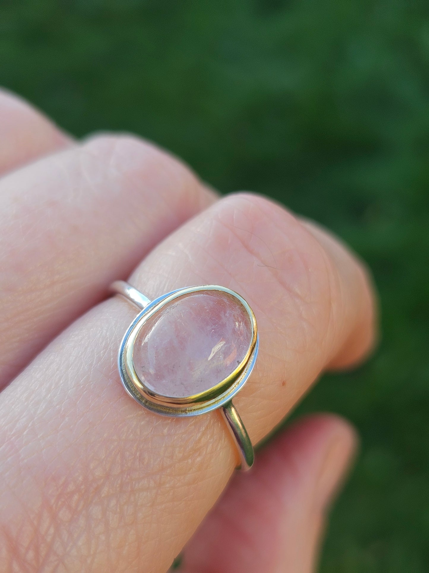 Rose Quartz silver and 9ct gold ring