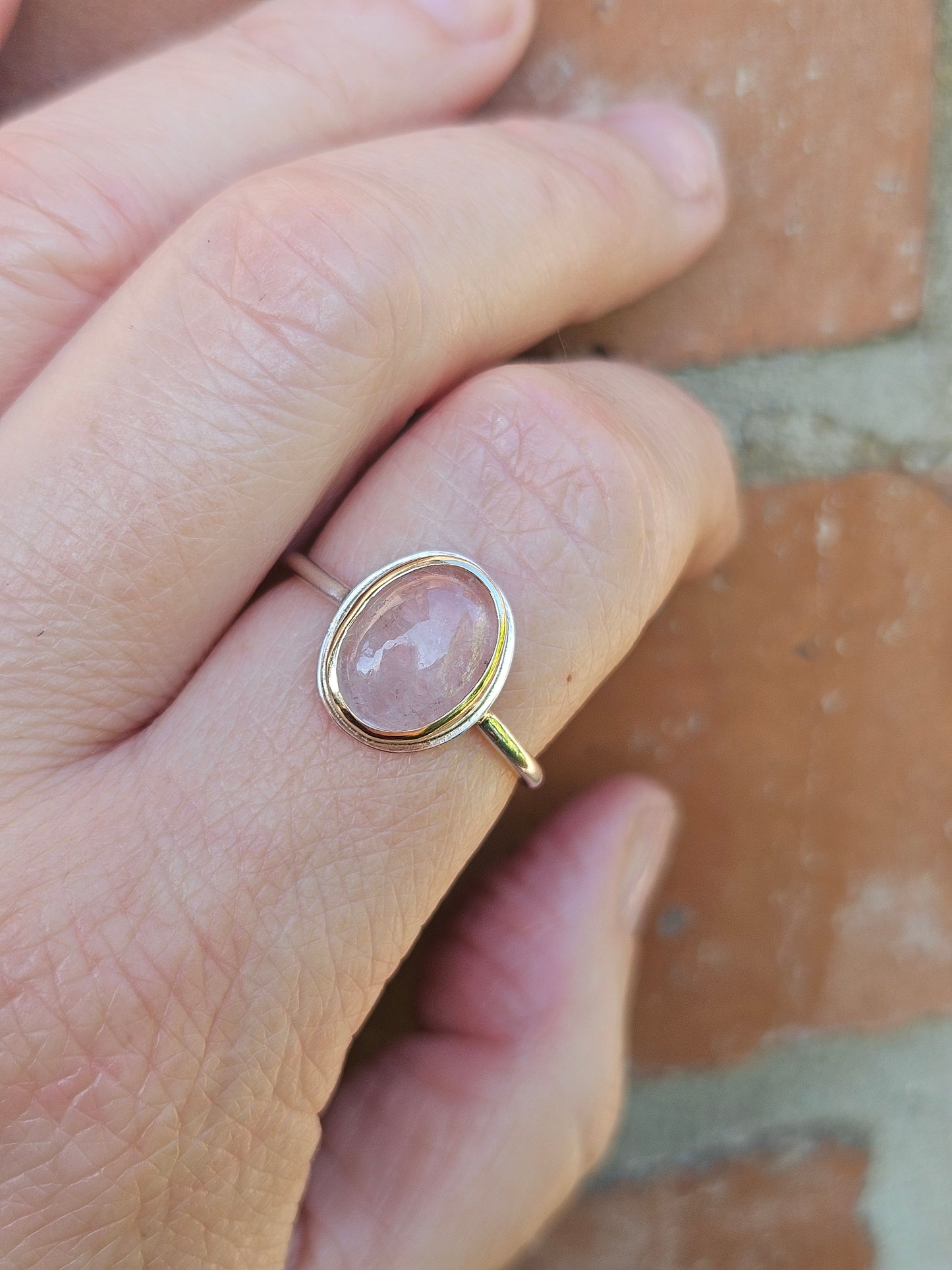 Rose Quartz silver and 9ct gold ring