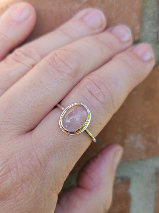 Rose Quartz silver and 9ct gold ring