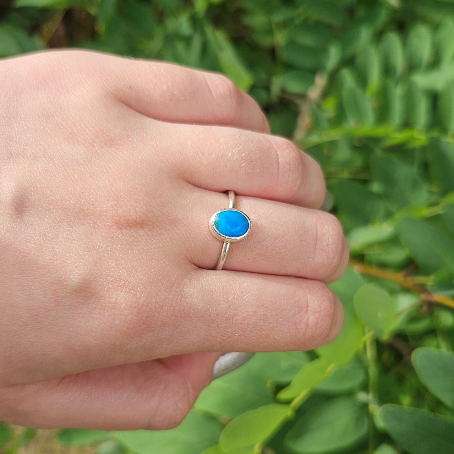 Blue opalina sterling silver ring.