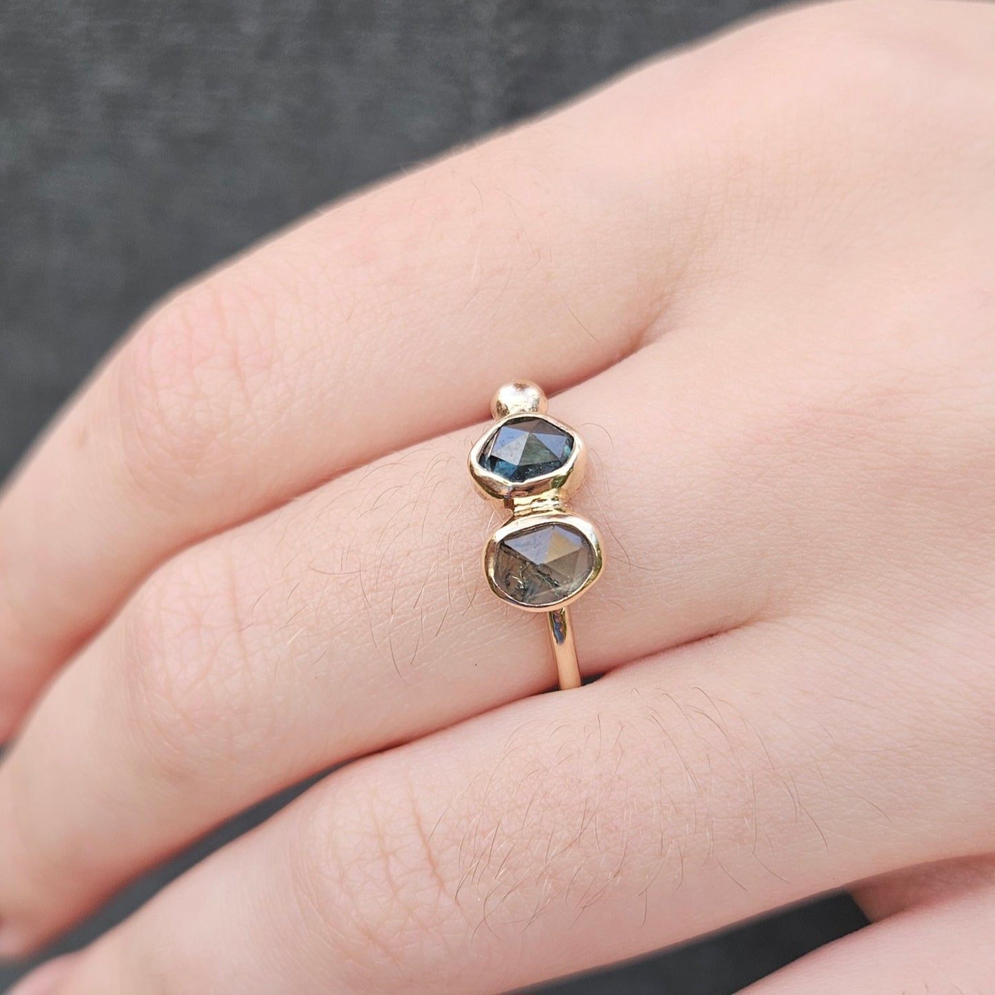 Handmade 9ct gold twin sapphire ring