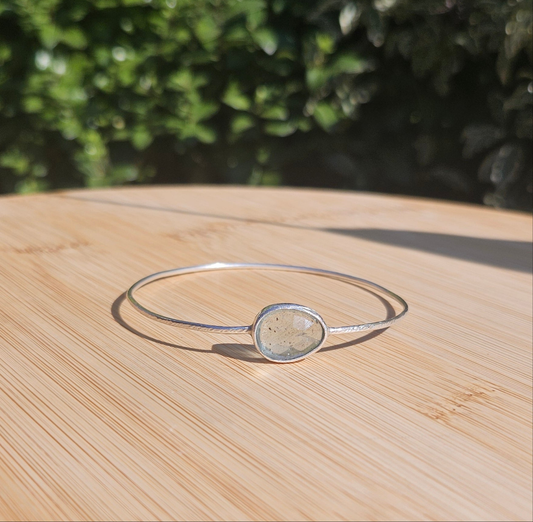 Sterling silver bangle with aquamarine