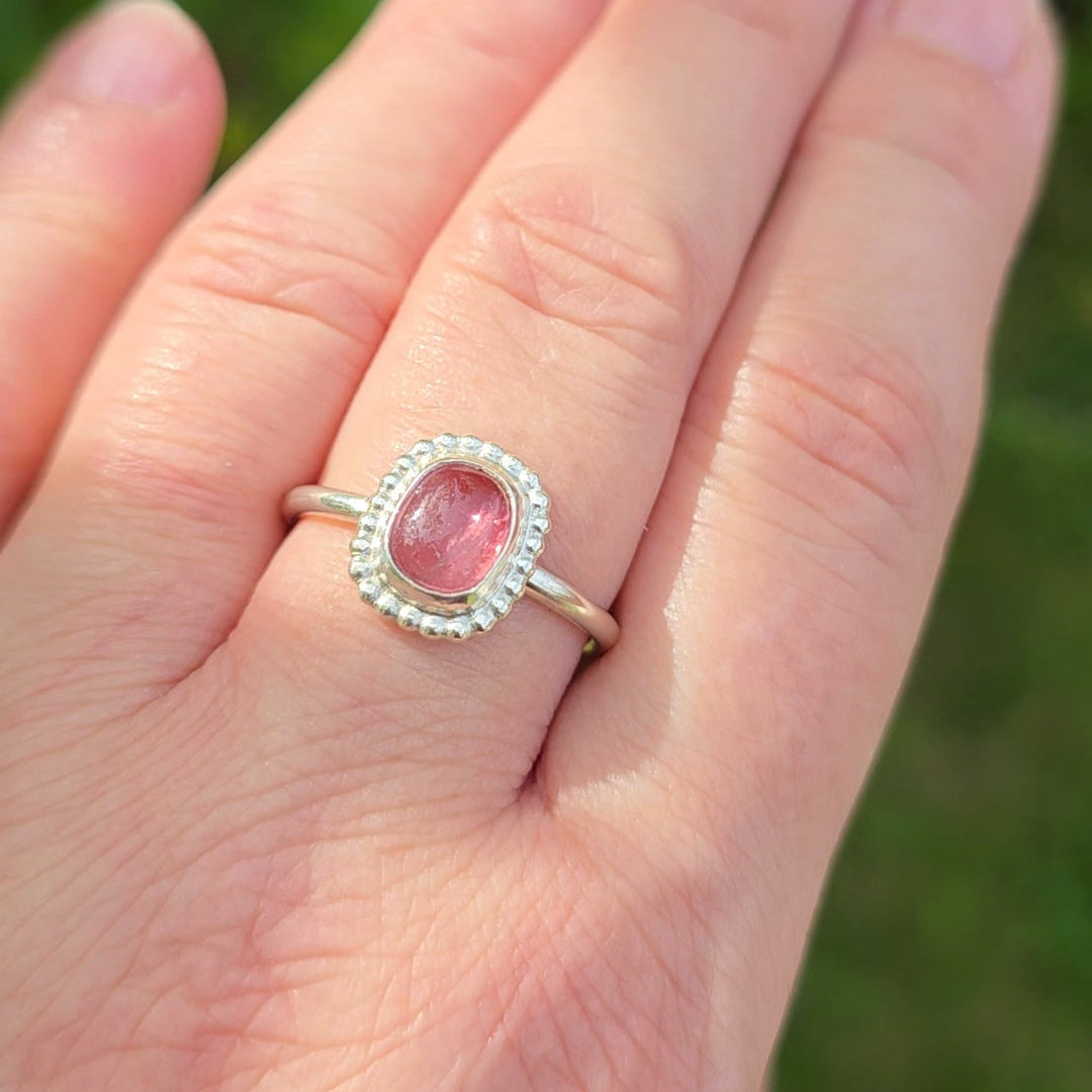 Sterling silver pink tourmaline ring