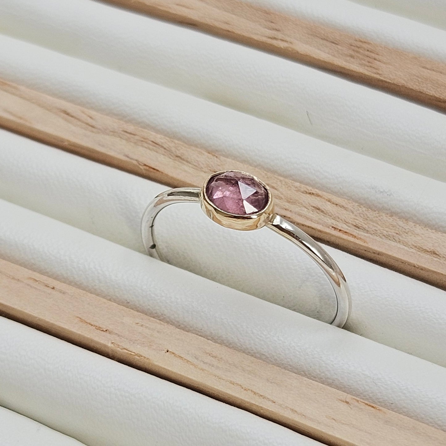 Sterling silver and 9ct gold spinel ring