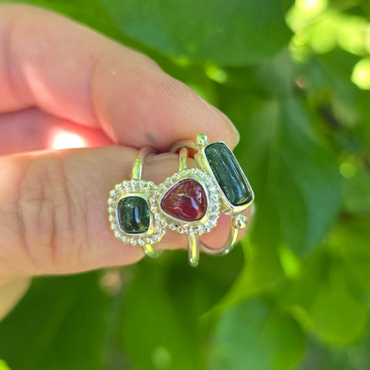 Green tourmaline sterling silver ring