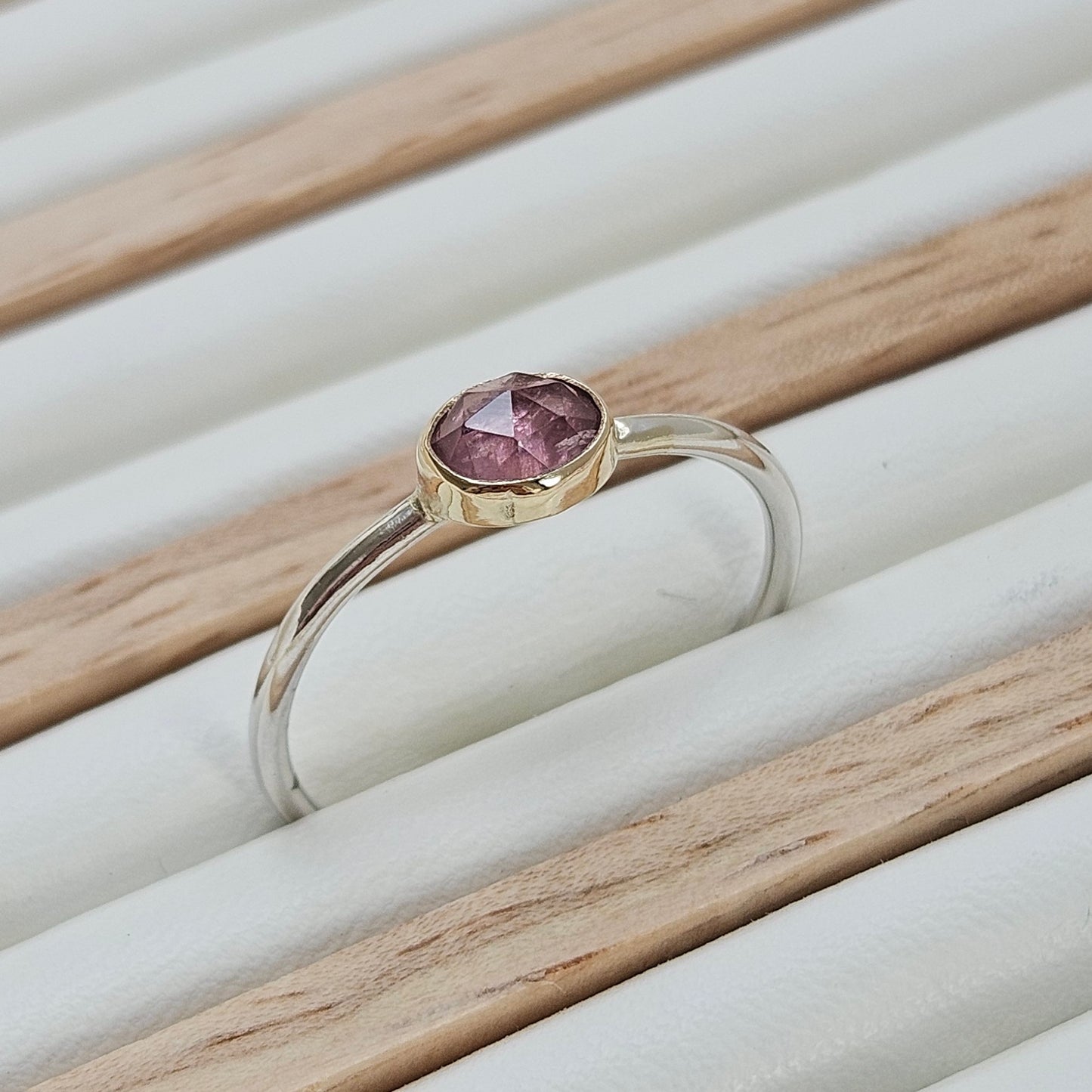 Sterling silver and 9ct gold spinel ring
