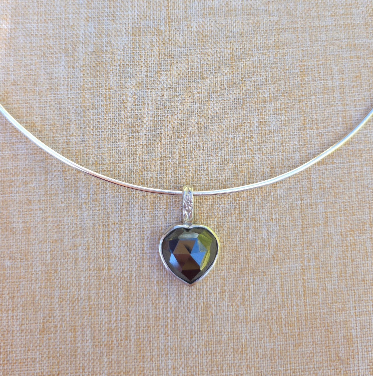 Black Hematite heart pendant in sterling silver.