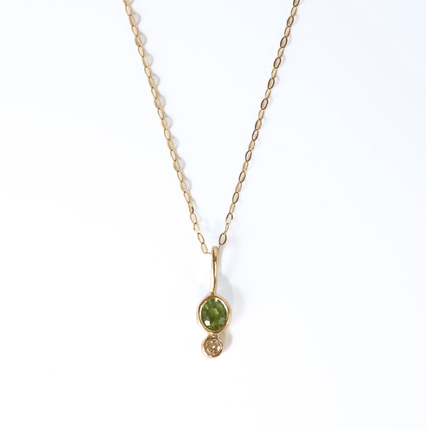 Handmade Green Zircon and  Diamond Pendant in 9ct gold