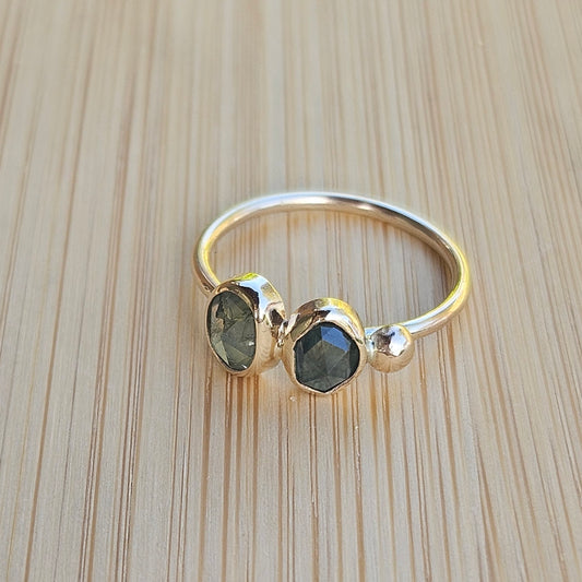 Handmade 9ct gold twin sapphire ring