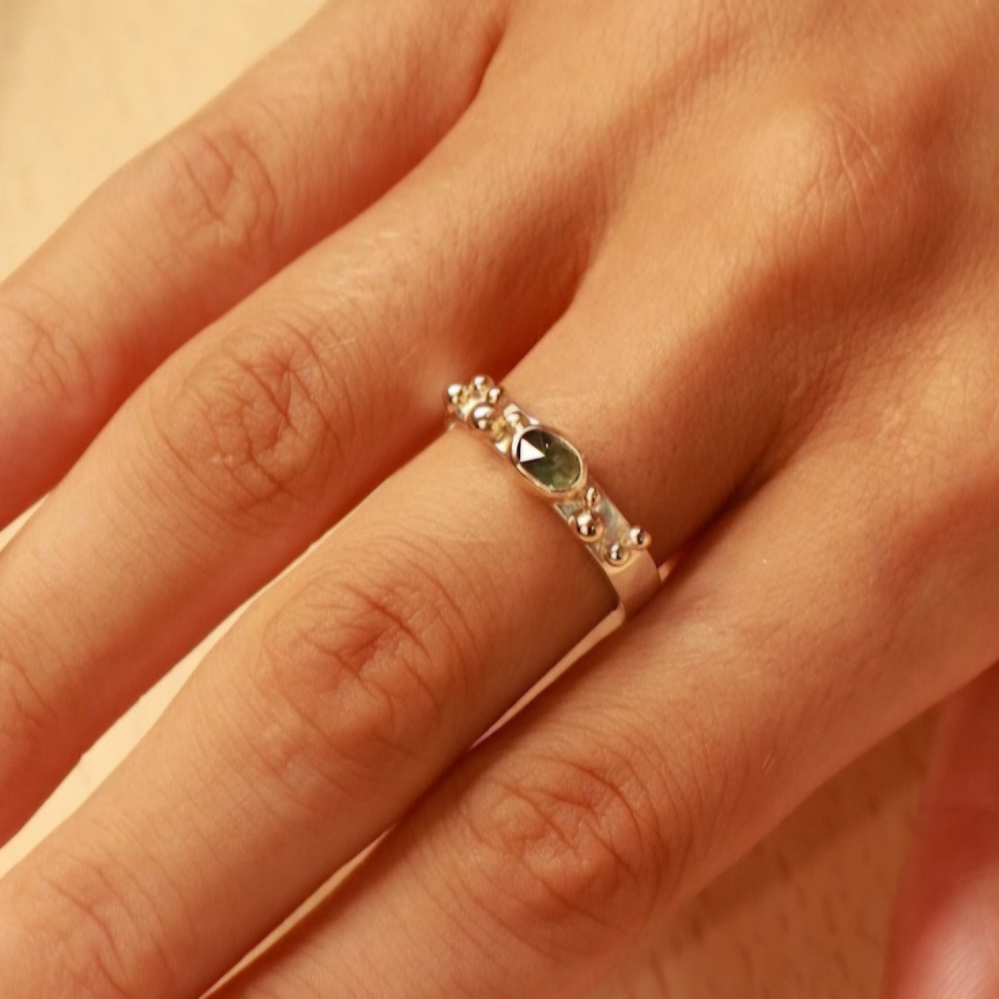 Green Sapphire Granulation Ring