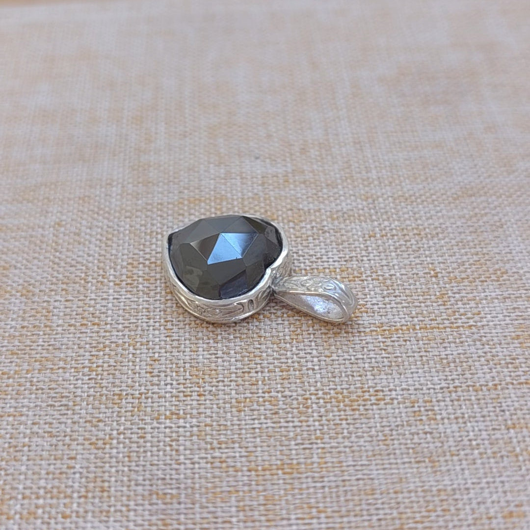 Black Hematite heart pendant in sterling silver.