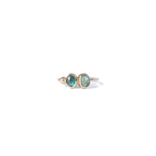 Handmade 9ct gold twin sapphire ring