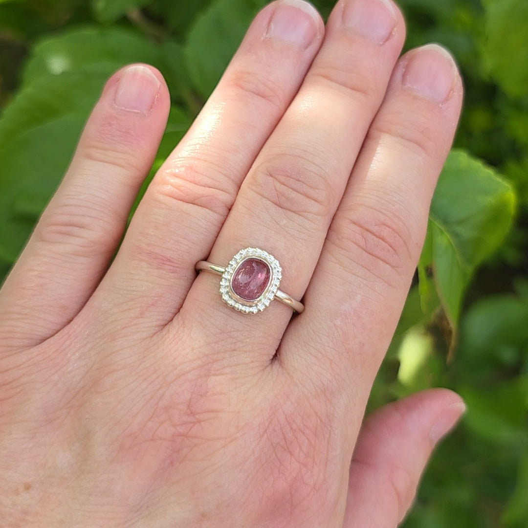 Sterling silver pink tourmaline ring